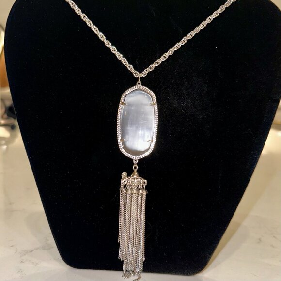 Kendra Scott Jewelry - Kendra Scott Rayne Gray Cat's Eye & Silver Long Pendant Necklace with Dust Bag